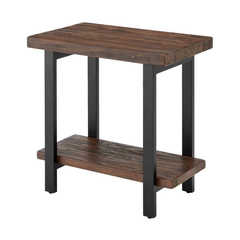 Pomona Solid Wood and Metal End Table with Shelf - Alaterre Furniture: Rustic Design, Fixed Shelf, Rectangle Shape