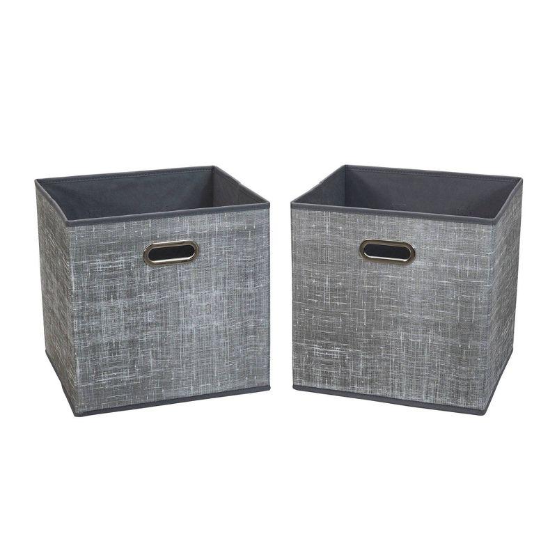 Household Essentials 2pc 12" x 13" Fabric Storage Bin Set Gray: Handcrafted, Folds Flat, Fits 13 Inch Cube Storage System