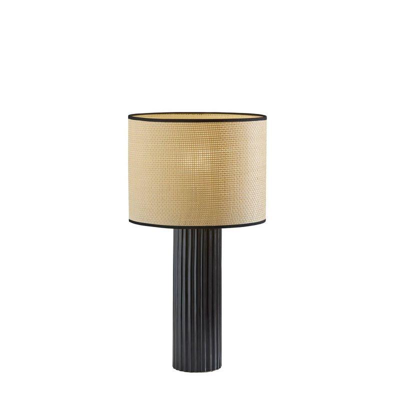 Black Ribbed Ceramic Table Lamp with Natural Fabric Shade