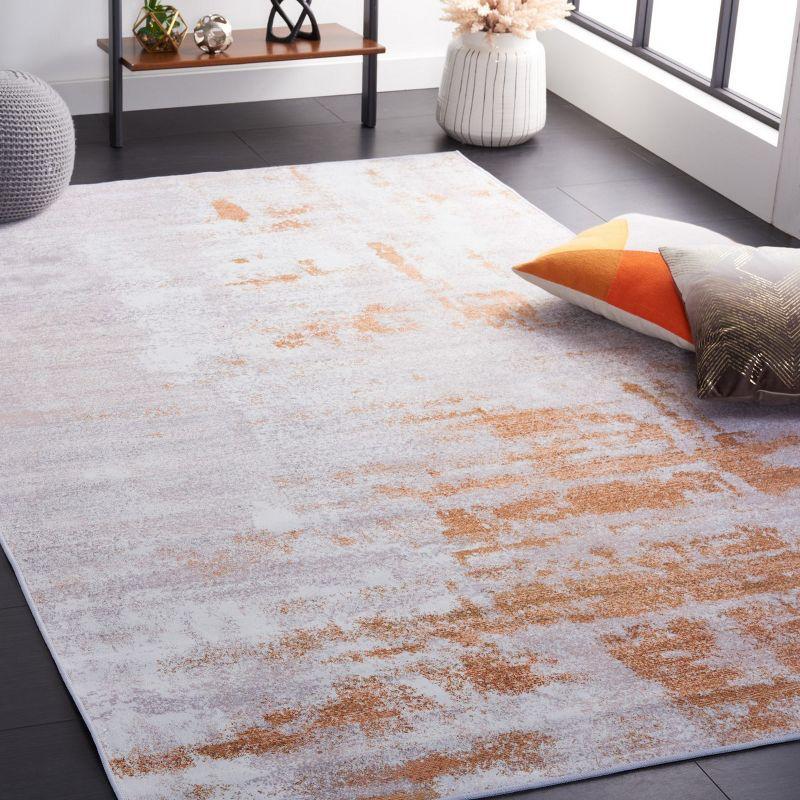 Gray and Rust Abstract Synthetic 4' x 6' Area Rug