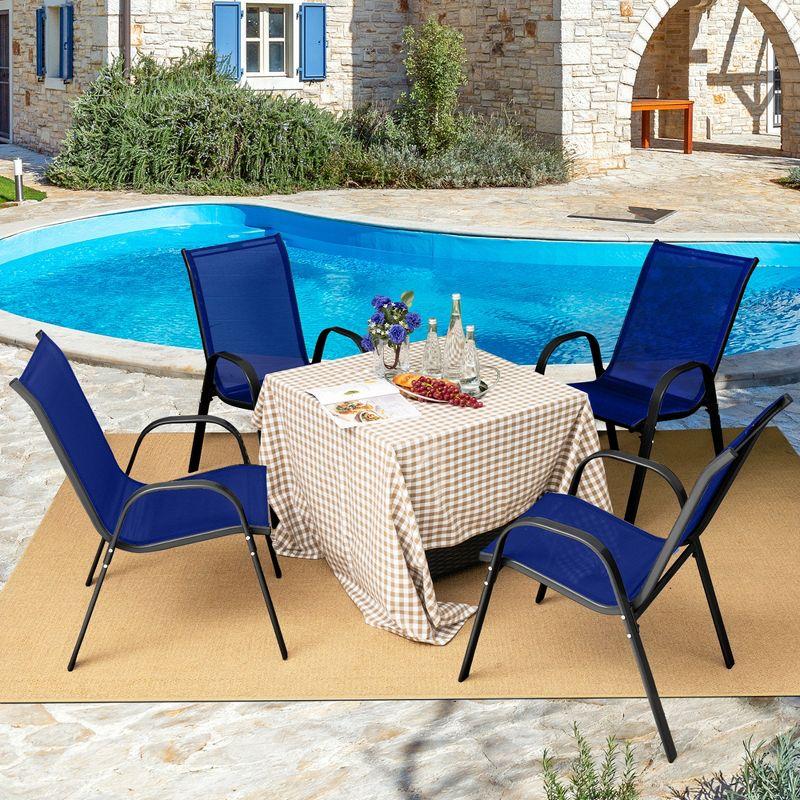 Tangkula Set of 4 Dining Chairs Stackable Armrest Space Saving Garden Patio Navy