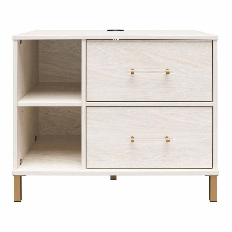 Kalissa White Oak and Gold 2-Drawer Nightstand with Wireless Charger