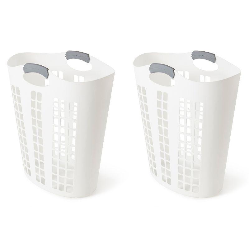 Gracious Living Gracious Living Easy Carry Flex 87 L Plastic Laundry Hamper, White (2 Pack) (Set of 2)