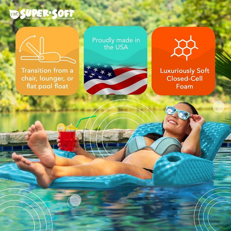 TRC Recreation Super Soft Adjustable Pool Recliner Float Portable Comfortable Chair Lounger with Cup Holders for Swimming Pool Essentials, Teal