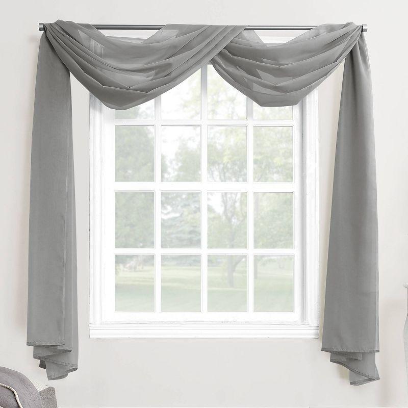 59"x216" No. 918 Sheer Emily Voile Rod Pocket Window Curtain Scarf Charcoal Gray: Transitional Indoor Decor