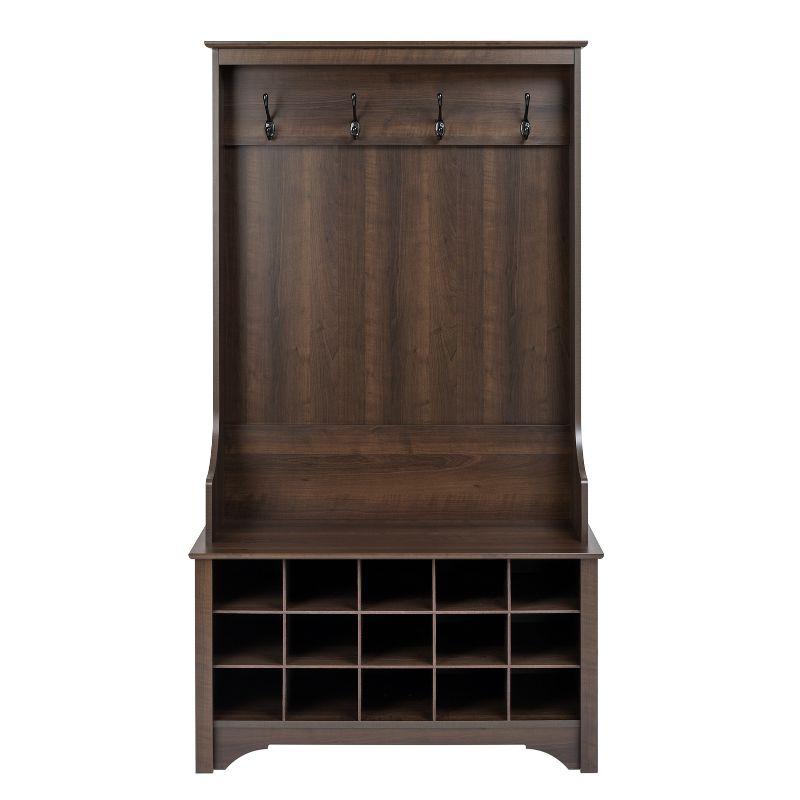 Espresso Wood Hall Tree with Shoe Storage and Bench