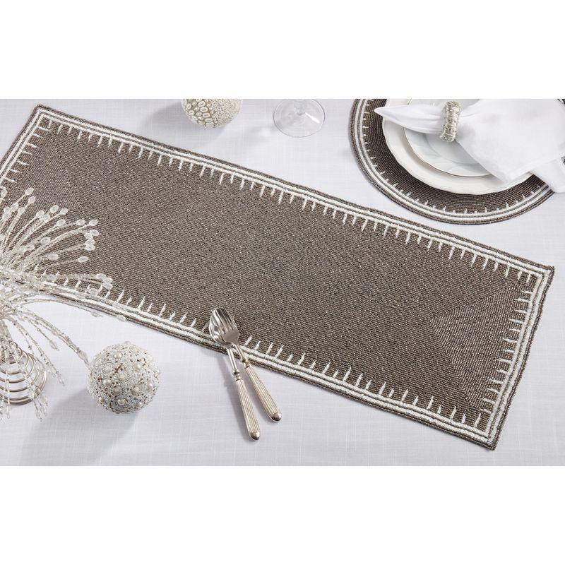 Saro Lifestyle Luxurious Sparkle Beaded Table Runner, 13"x35, Gray