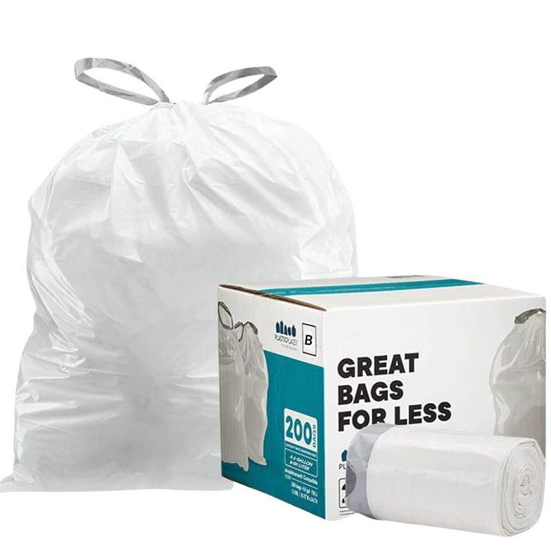 Plasticplace White Trash Bags Compatible with simplehuman Code B , 1.6, 6 Liter (200 Count)