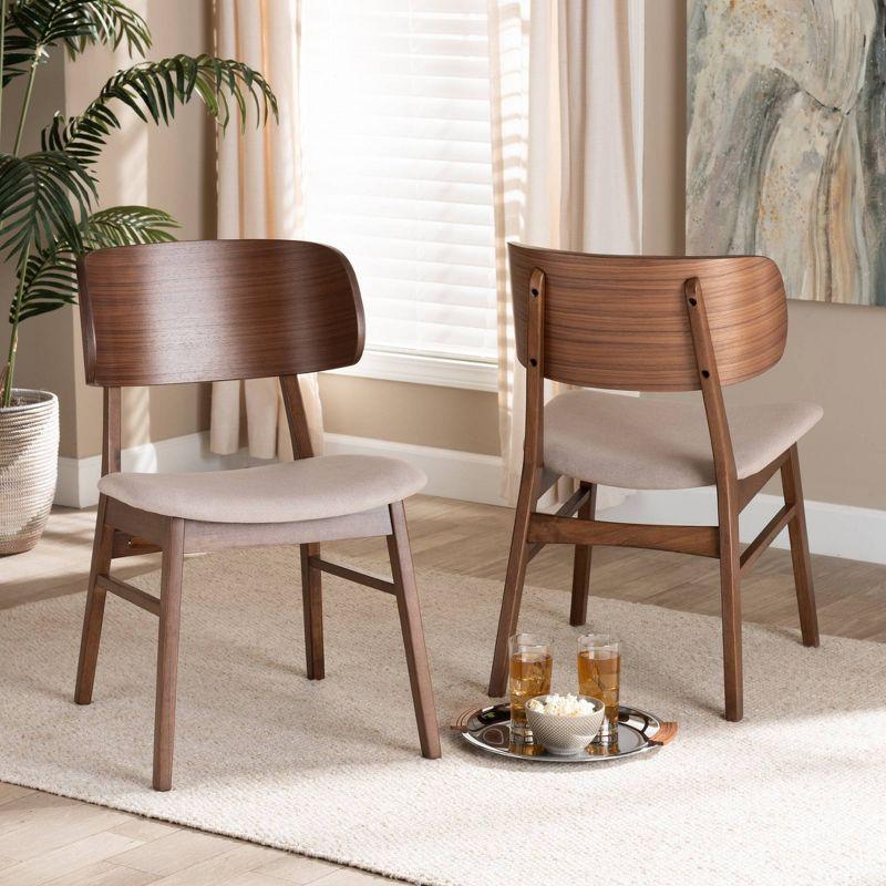 2pc Alston Fabric Upholstered Wood Dining Chair Set Beige/Walnut Brown - Baxton Studio