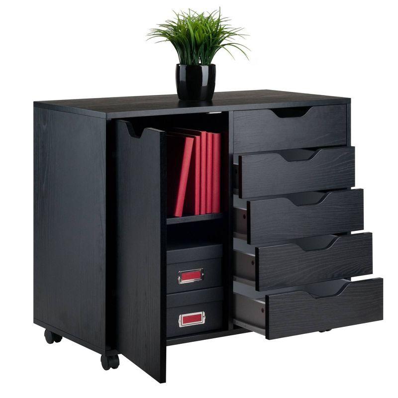 Halifax Cabinet with 5 Drawer & 1 Side Cabinet Black - Winsome: Mobile Storage Unit, Composite Wood, Modern Design