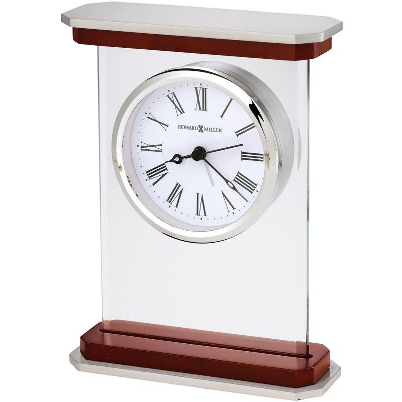 Howard Miller® Mayfield Modern & Contemporary Roman Numeral Rosewood Quartz Movement / Crystal Tabletop Clock with Alarm in White/Brown/Silver