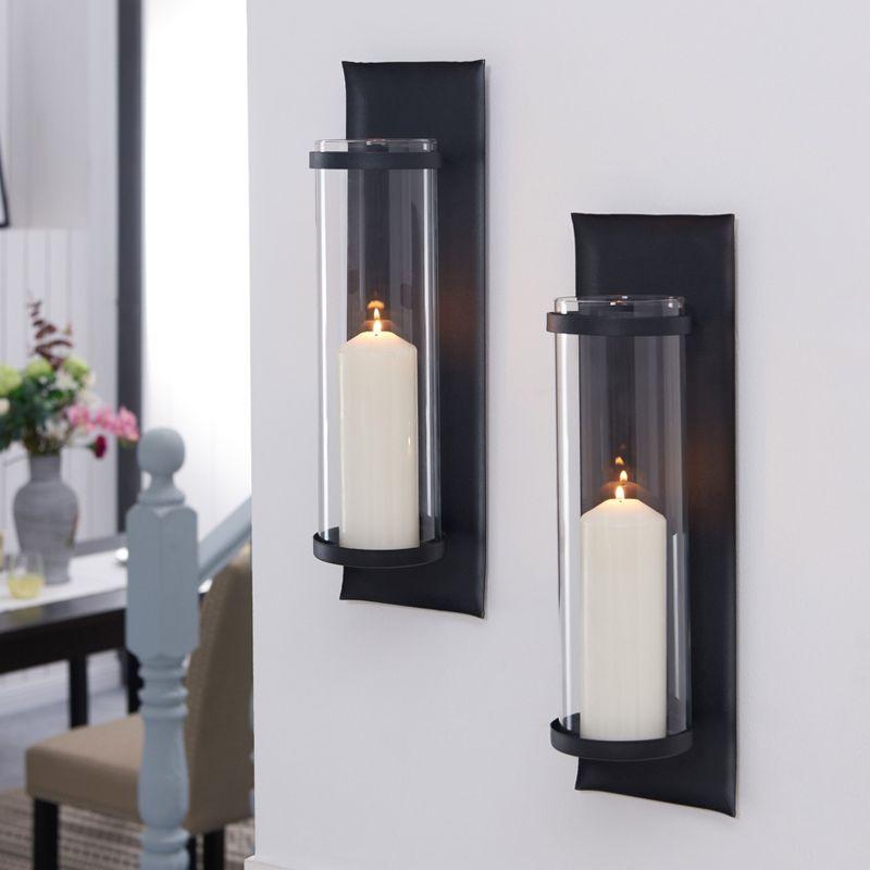 Gracie Oaks Kailun Metal and Glass Wall Sconce Candle Holder Set (Set of 2)