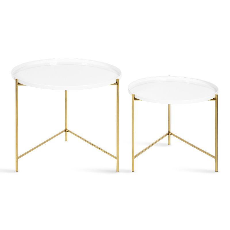 Kate and Laurel Ulani Round Metal Nesting Table, 2 Piece, White and Gold