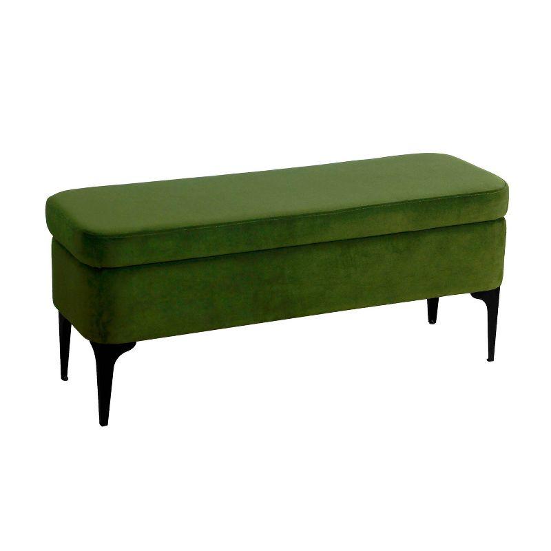 Modern Glamorous Green Velvet Storage Bench with Matte Black Legs