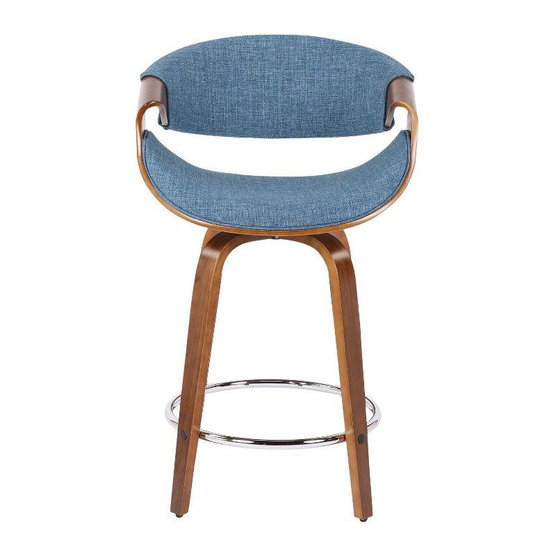 LumiSource Set of 2 Curvini Upholstered Counter Height Barstools Blue/Walnut: Swivel, Chrome-Plated, Wood Legs