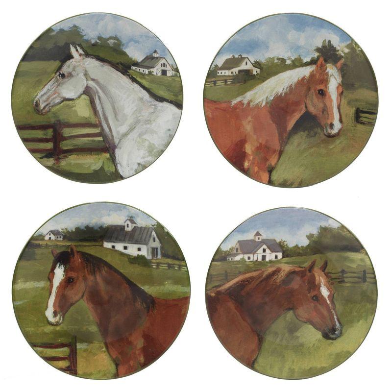 York Stables Ceramic Horse Design Salad Plates, Set of 4