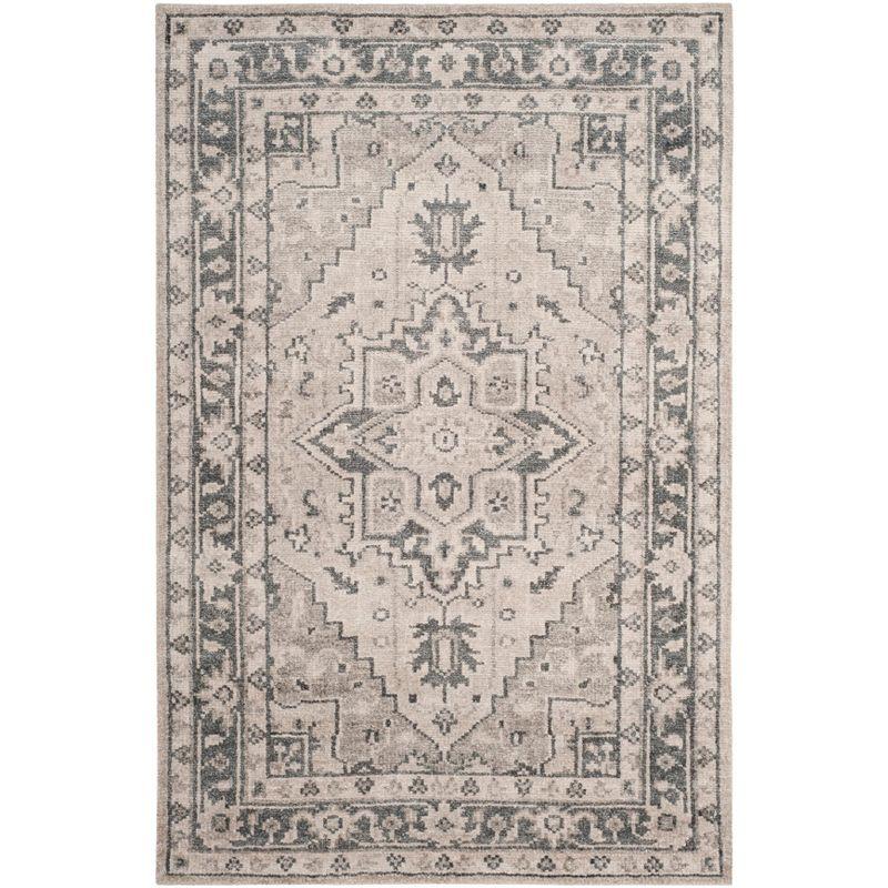 Gray and Ivory Hand-Knotted Wool and Viscose Area Rug, 4' x 6'