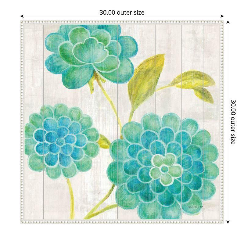 Aqua Blooms Botanical Canvas Print with White Frame, 30x30