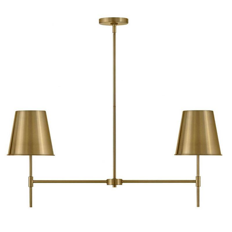 Lacquered Brass 2-Light Drum Chandelier with Metal Shades