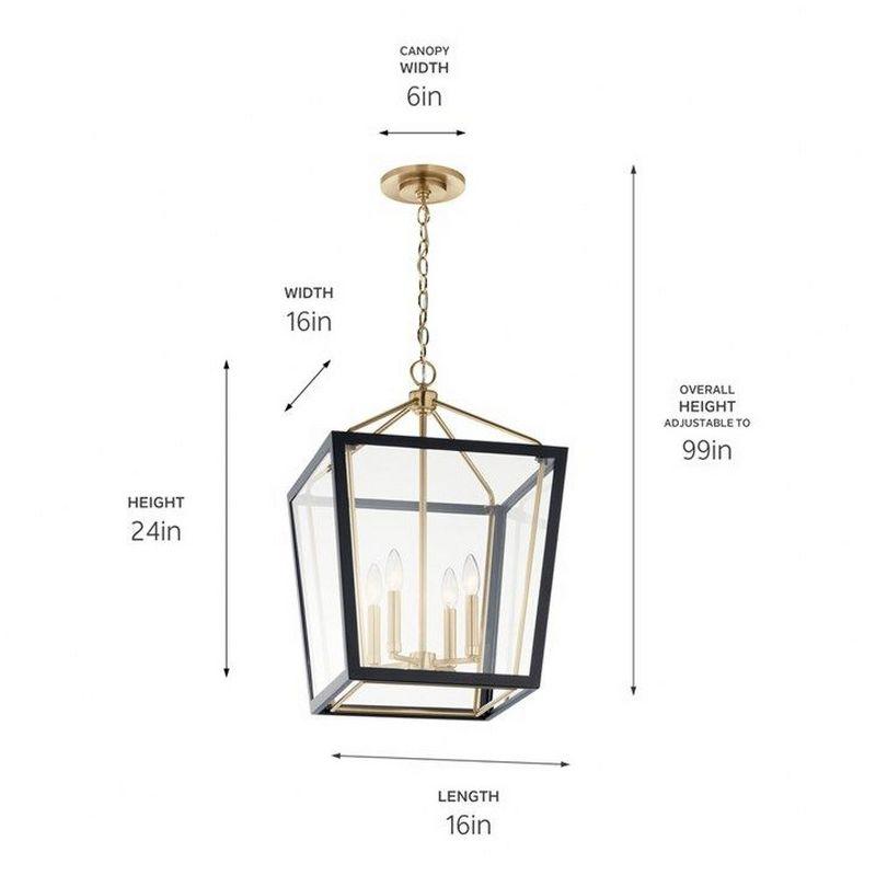 Delvin 24 Inch 4 Light Pendant with Clear Glass in Champagne Bronze and Black