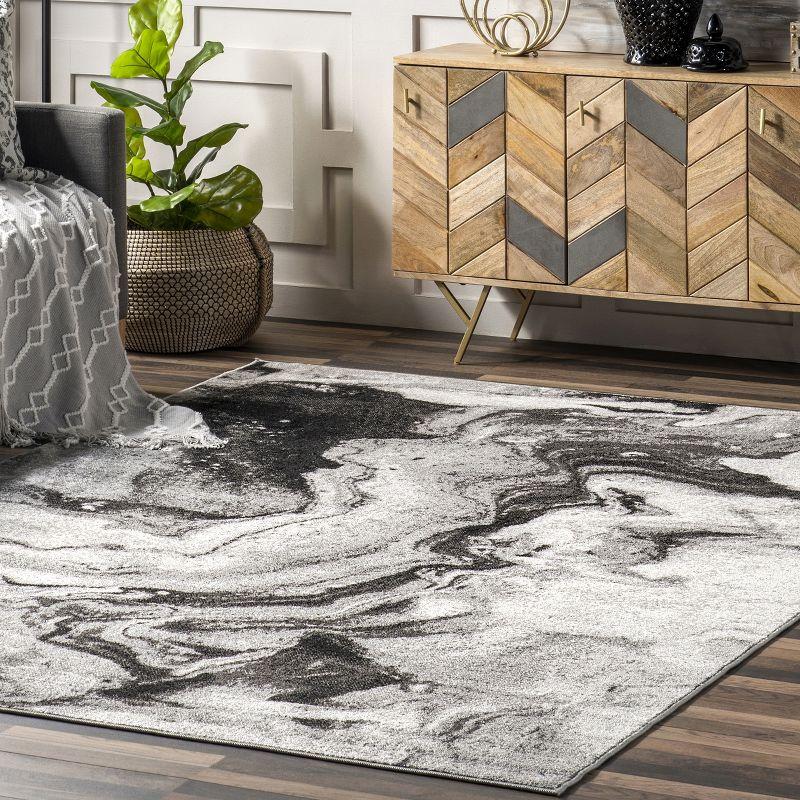 Modern Abstract Elegance 4' x 6' Gray Synthetic Area Rug