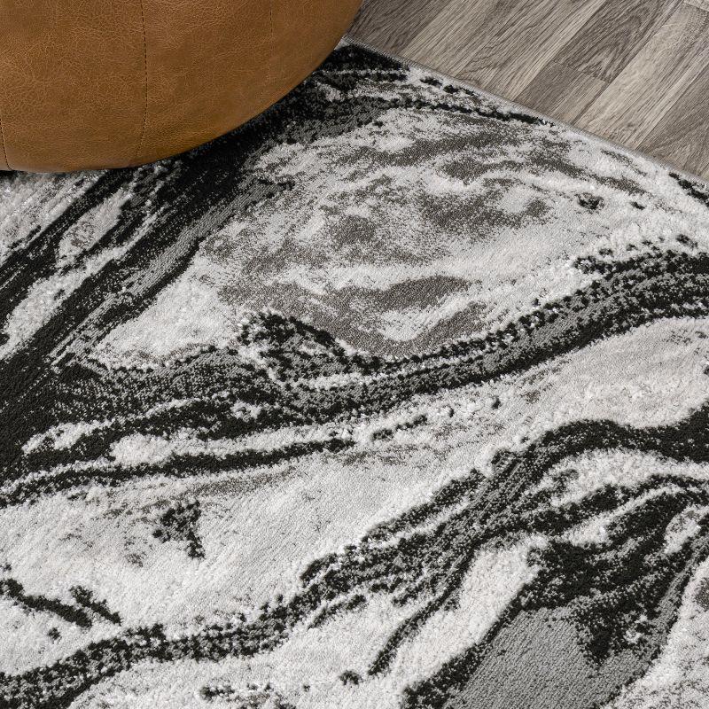 Abstract Swirl Marbled Black/Ivory 3x5 Synthetic Area Rug