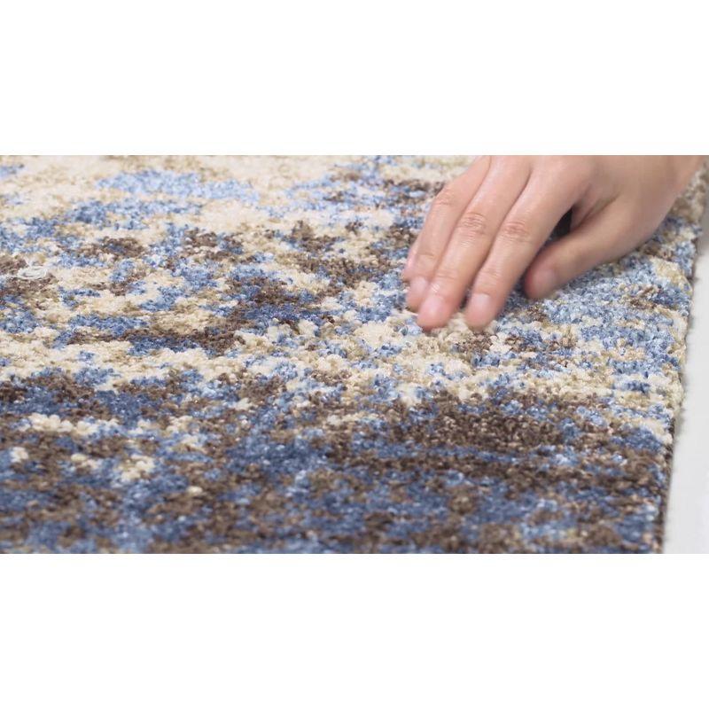 Luxurious Cream & Blue Abstract Synthetic Shag Rug - 2'6" x 4'