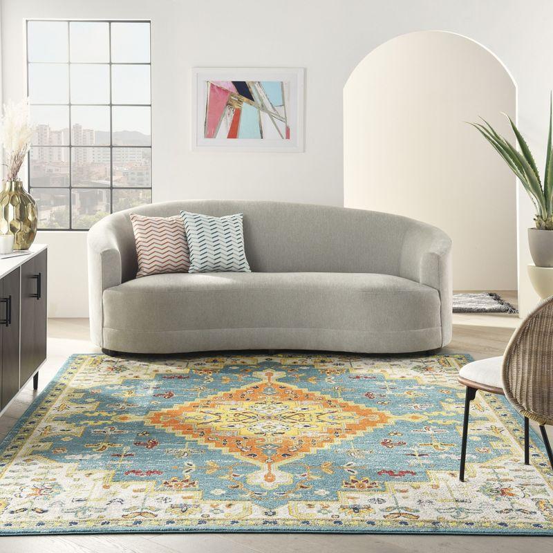 Turquoise Ivory Medallion 8' x 10' Synthetic Area Rug