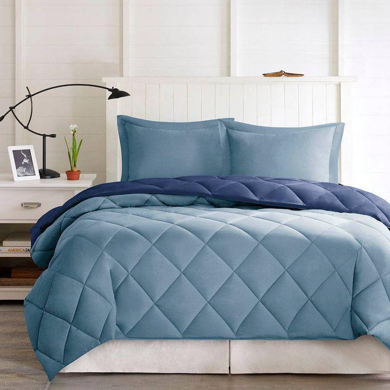 Navy and Light Blue Reversible Down Alternative Comforter Set