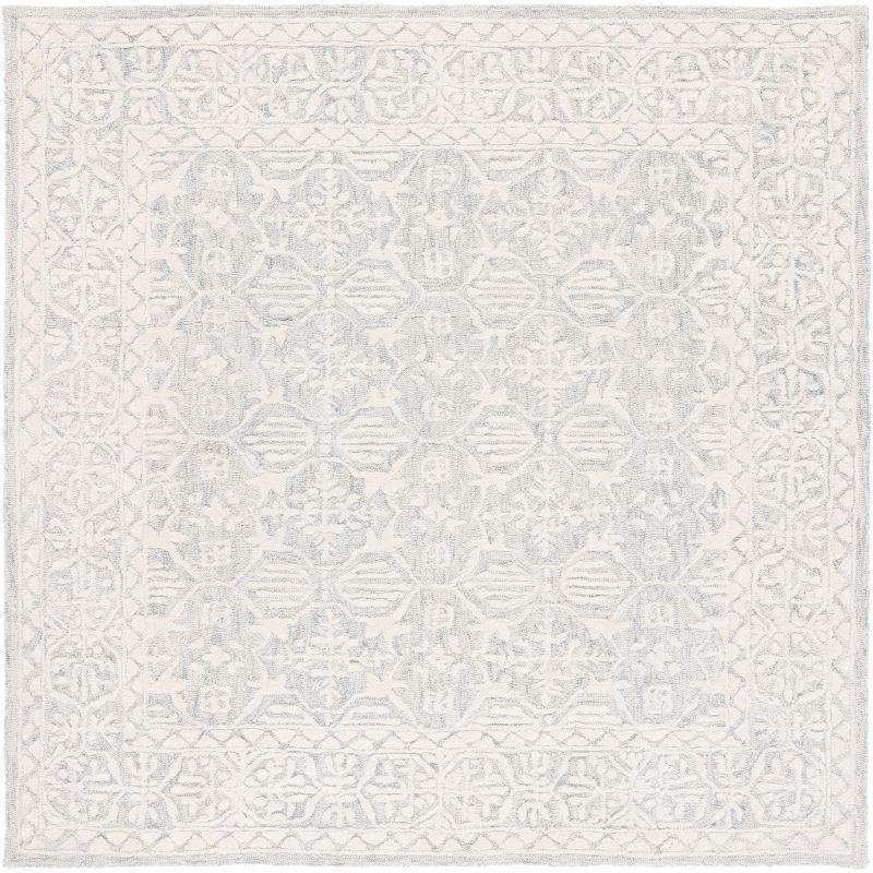 72" Gray Floral Hand-Tufted Wool Square Rug