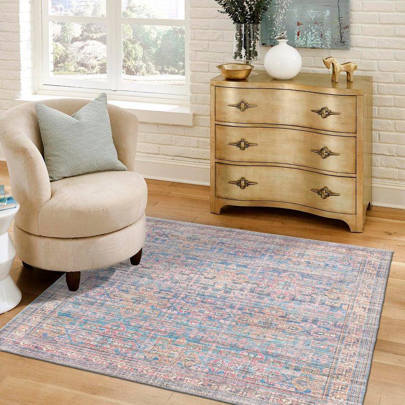 Blue Square Flat Woven Reversible Washable Area Rug