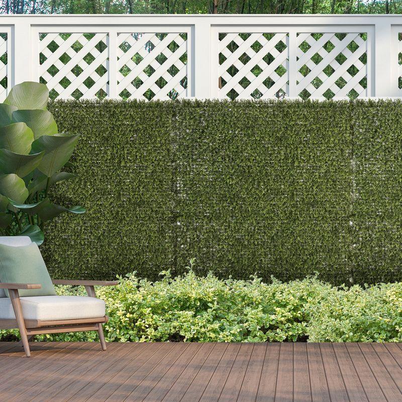 Outsunny Artificial Grass Wall Panel Backdrop, 12 20" x 20" Boxwood UV Protection Privacy Screen Panels, Green