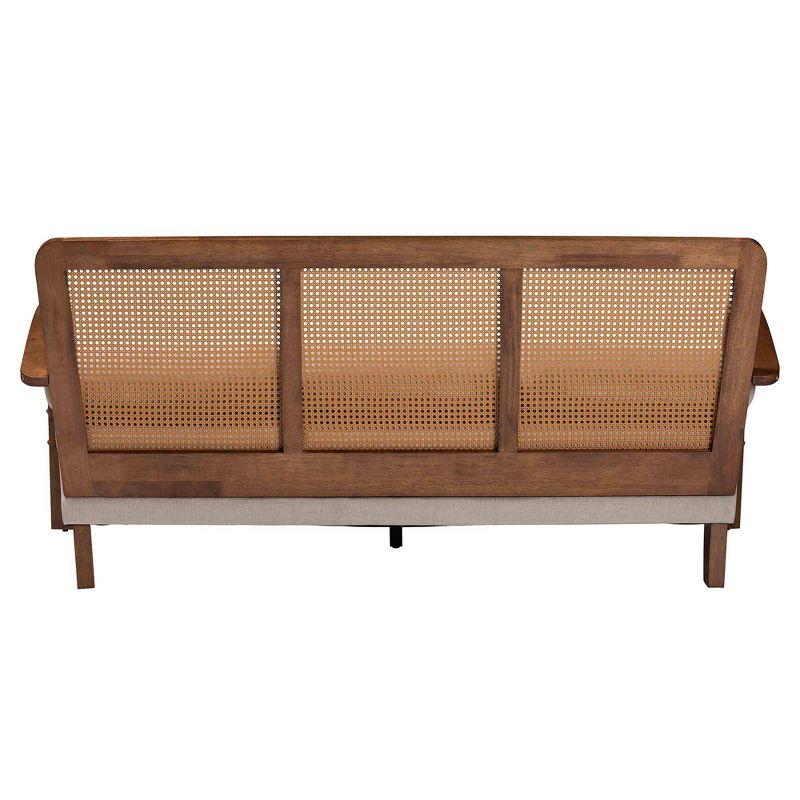 Baxton Studio Sage Fabric and Wood Sofa with Woven Rattan Light Gray/Walnut Brown/Natural Brown