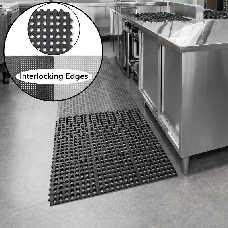 GRIDMANN Commercial Restaurant Floor Mat, 36" x 36" Interlocking Mat, Non-Slip and Grease Resistant Anti-Fatigue Rubber Kitchen Drainage Mat, Black