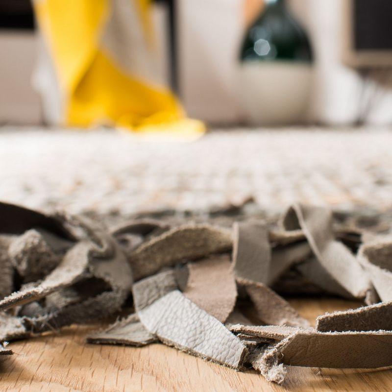 Handmade Grey and Multicolor Cowhide Flat Woven Square Rug