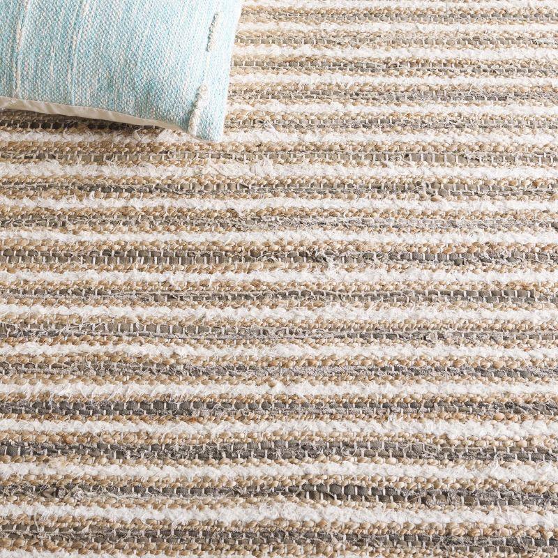 Natural Ivory Handwoven Cotton Striped 4' x 6' Area Rug