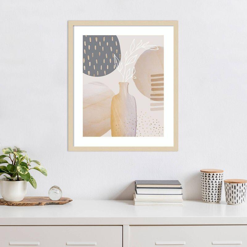 Mid-Century Floral II Beige and Gray Framed Wall Art Print