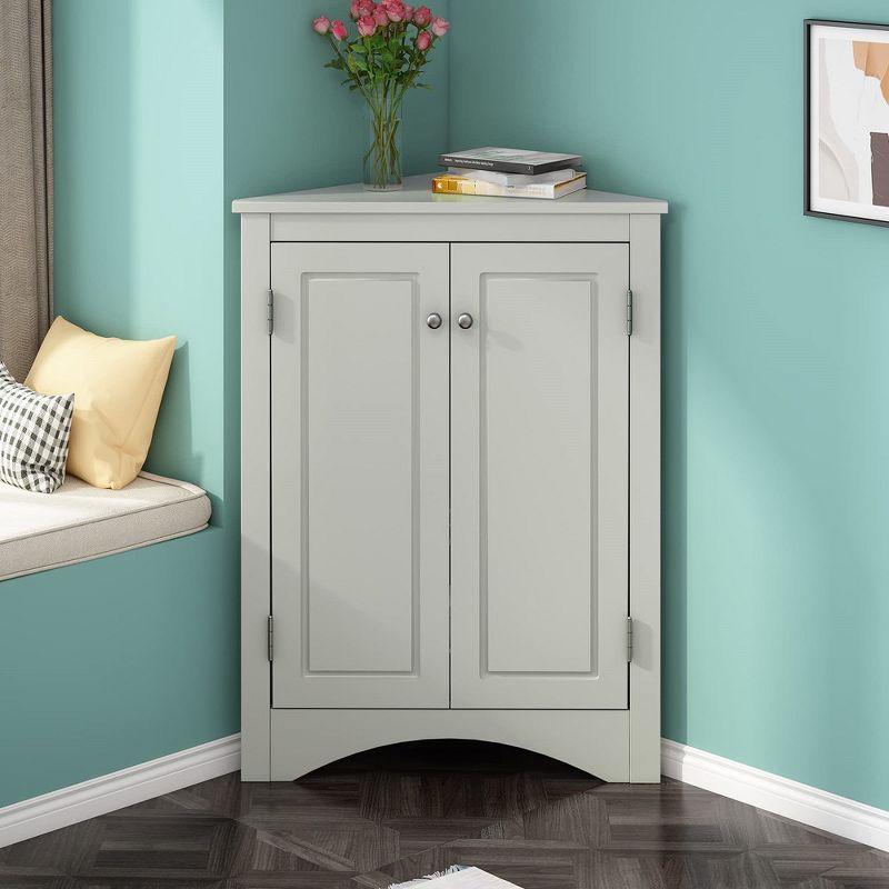 Gray MDF Corner Cabinet with Adjustable Shelves