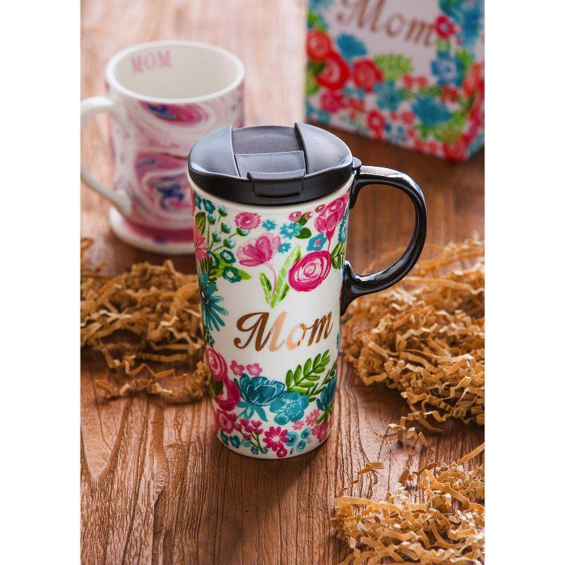 Evergreen Beautiful Mom Metallic Ceramic Travel Cup with Lid - 5 x 4 x 7 Inches