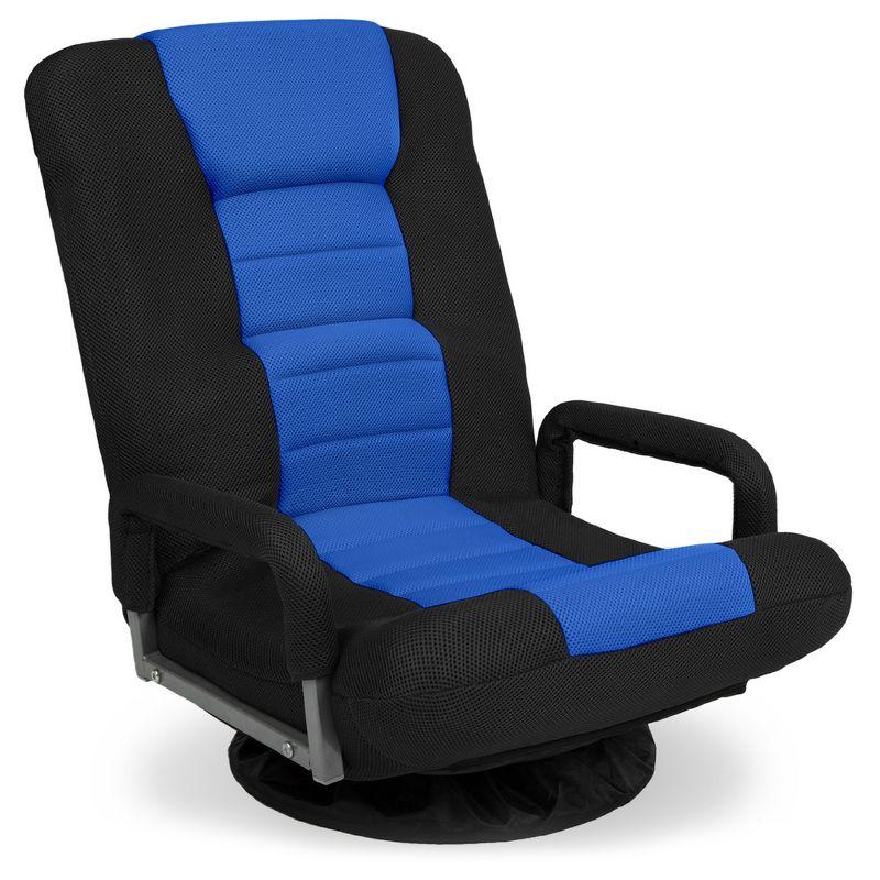 Black and Blue Adjustable Swivel Gaming Floor Chair with Armrests