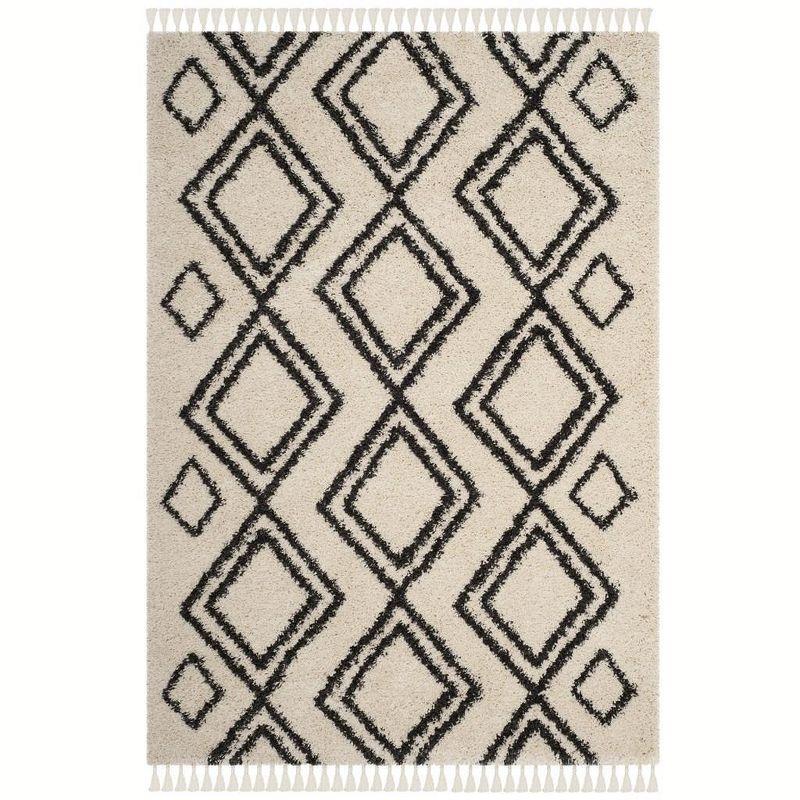 Moroccan Fringe Shag MFG247 Power Loomed Indoor Area Rug - Cream/Charcoal - 5'3"x7'6" - Safavieh.