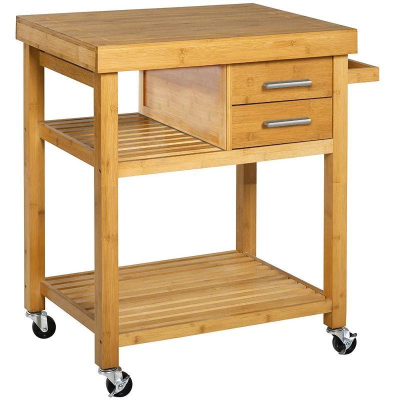 Home Aesthetics Rolling Bamboo Kitchen Island Cart Food Prep Trolley, with Towel Rack Drawers