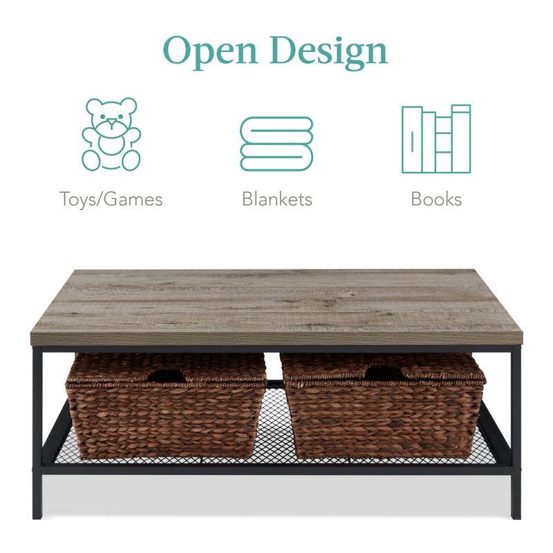 Best Choice Products 44in 2-Tier Modern Industrial Rectangular Wood Coffee Table w/ Mesh Shelf, Metal Frame