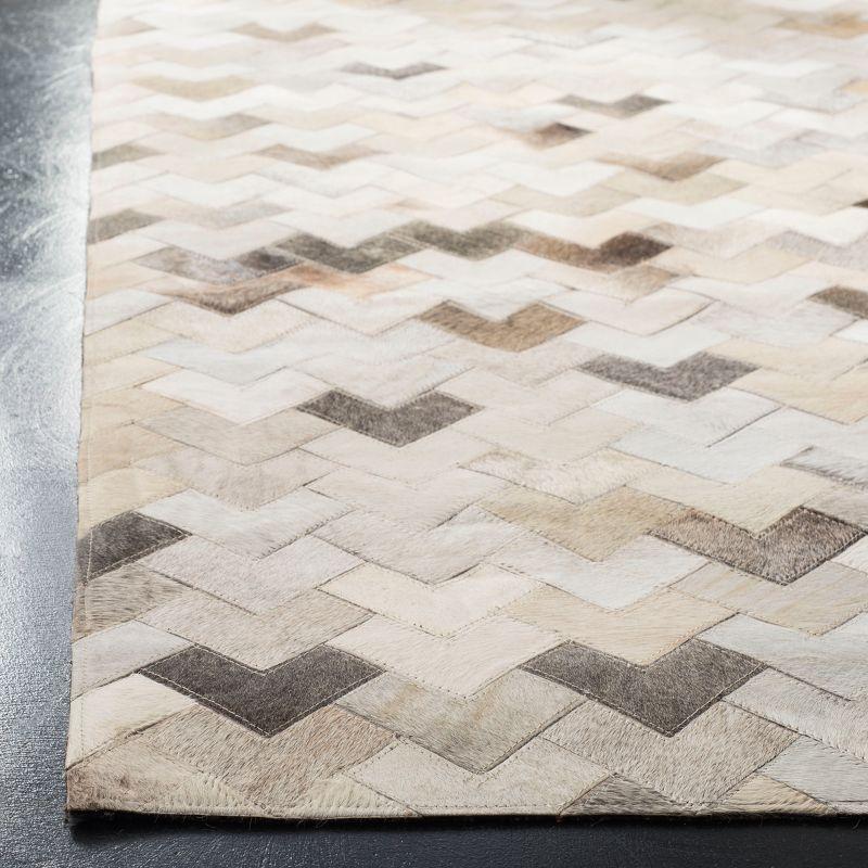 Contemporary Hand-Knotted Geometric Patchwork Cowhide Area Rug