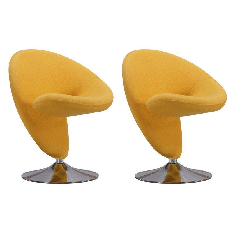 Curl 31.9" Yellow Wool Blend Swivel Accent Chair with Polished Chrome Base