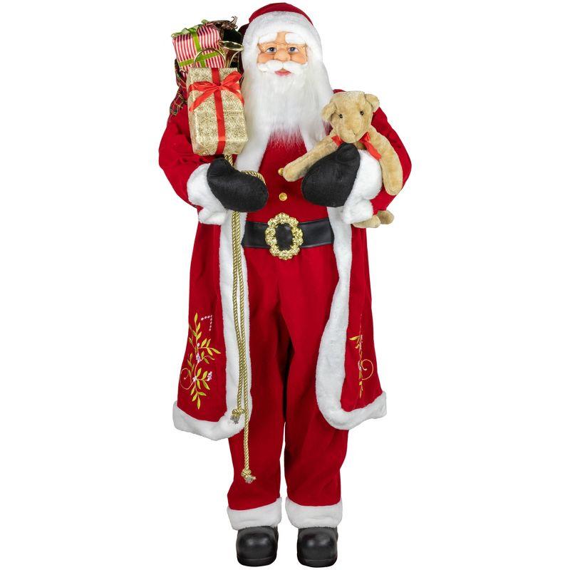 Life-Size Red and White Santa Claus Figurine with Teddy Bear