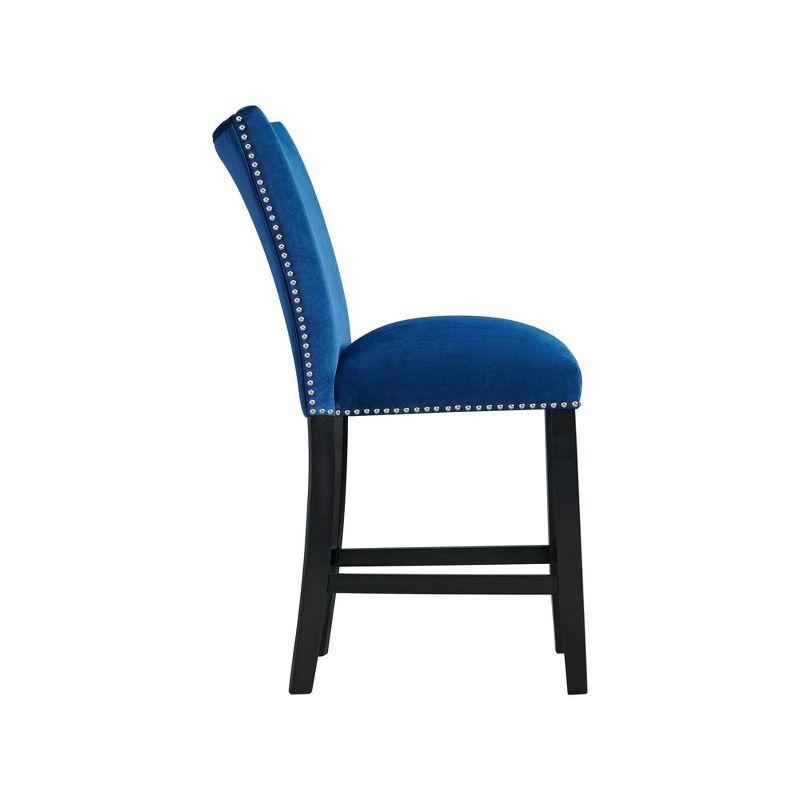 Set of 2 Celine Velvet Counter Height Barstools Blue: Nailhead Trim, Rubberwood Legs - Picket House Furnishings