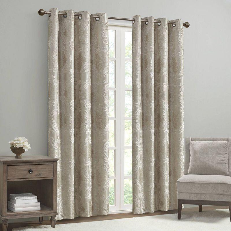 Madison Park Amelia Knitted Jacquard Paisley Total Blackout Grommet Top Single Curtain Panel