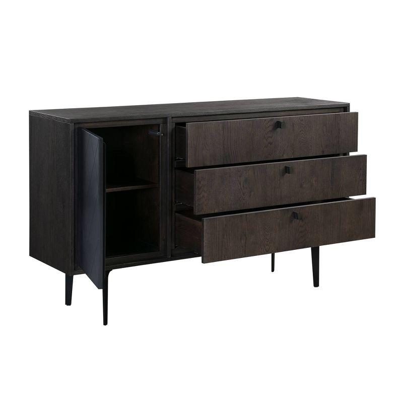 Contemporary Gray and Black Oak Metal 3-Drawer Dresser