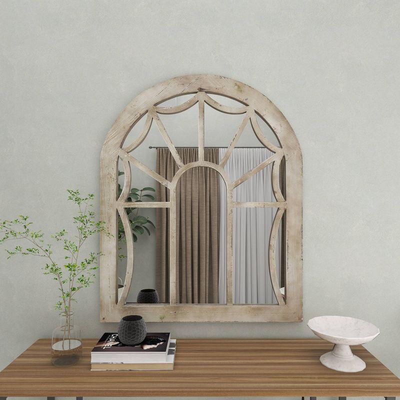 Wood Window Pane Inspired Wall Mirror with Arched Top Cream - Olivia & May: Antique Finish, No Assembly, Spot Clean